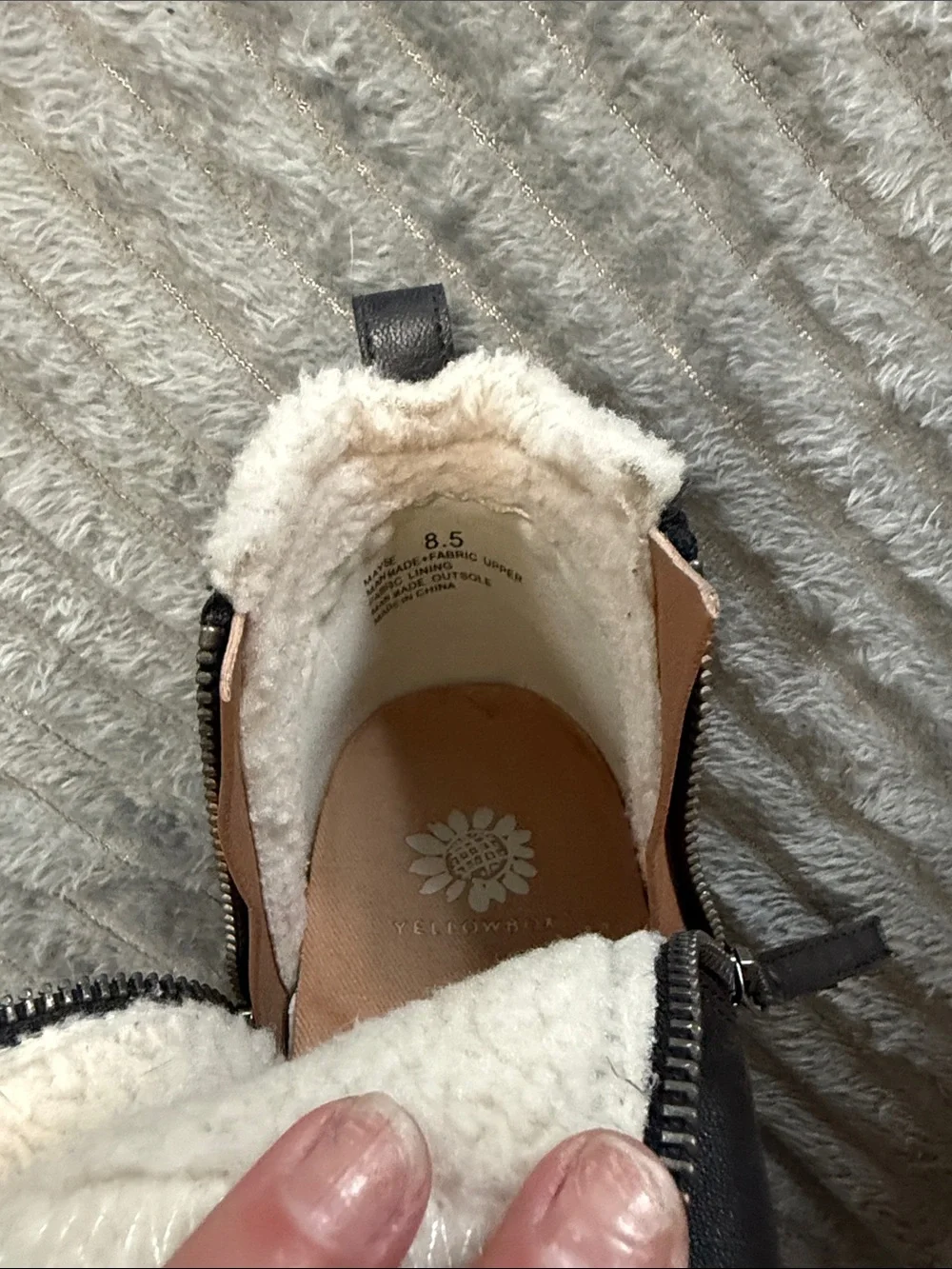 Yellow Box Black Ankle Booties with Cream Faux-Shearling Trim